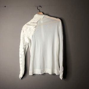 Gracia white mesh sheer scale blouse top NWT